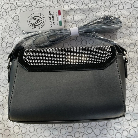 Valentino Orlandi Studded Blingy Black Leather Purse Shoulder Bag w/ Velvet Trim - Picture 2 of 7